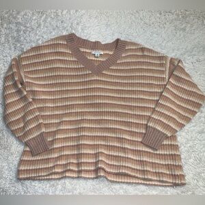 American Eagle Outfitters tan blush cream green Striped v neck oversized Sweater